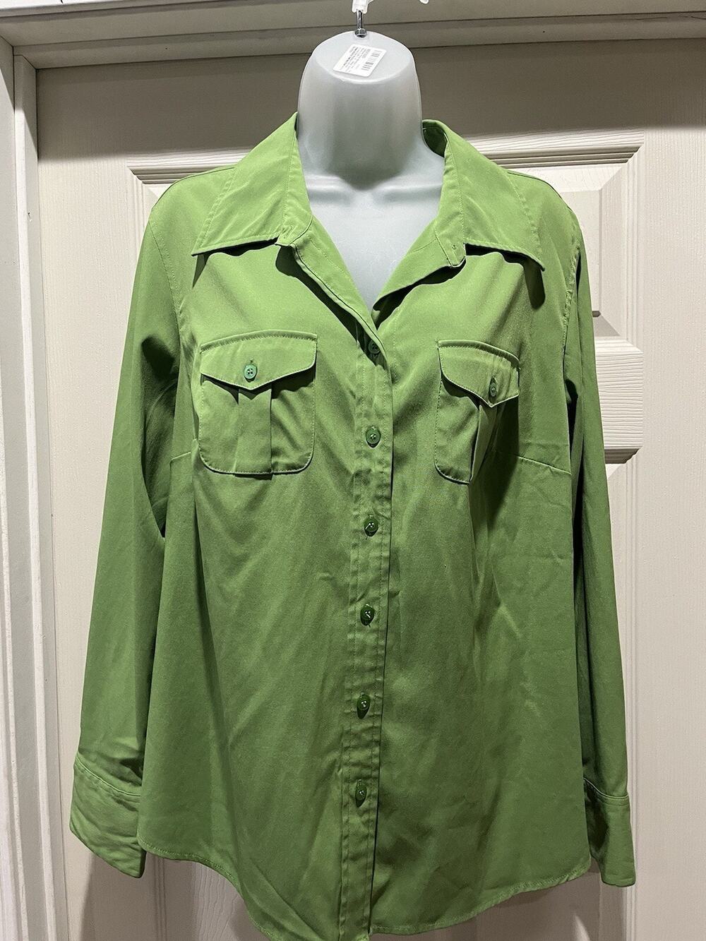 Lane Bryant green button front shirt cotton blend women's 14/16